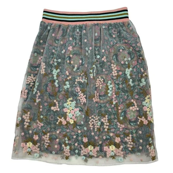 Anna Sui Sui Floral Skirt S Sheer Overlay Embroidered - Picture 2 of 12